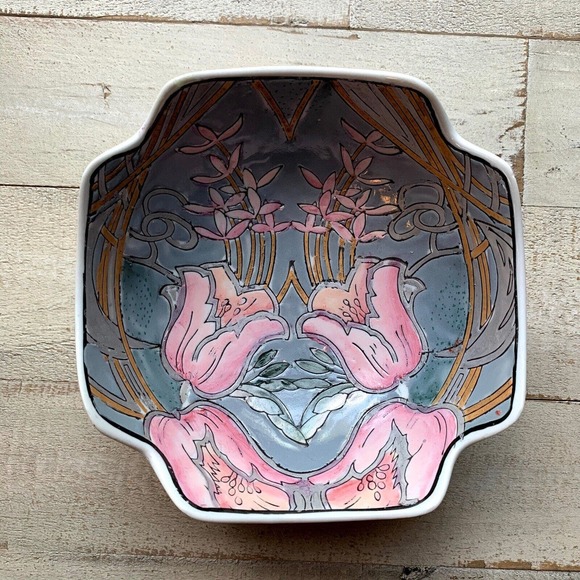 VTG Macau Chinese Porcelain Bowl Painted‎ Scalloped Square Decorative Candy 6” - Picture 10 of 11